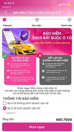 Mua bảo hiểm ô tô bắt buộc trên momo