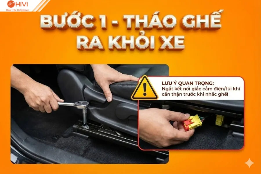 Bước 1 - Tháo ghế ra khỏi xe