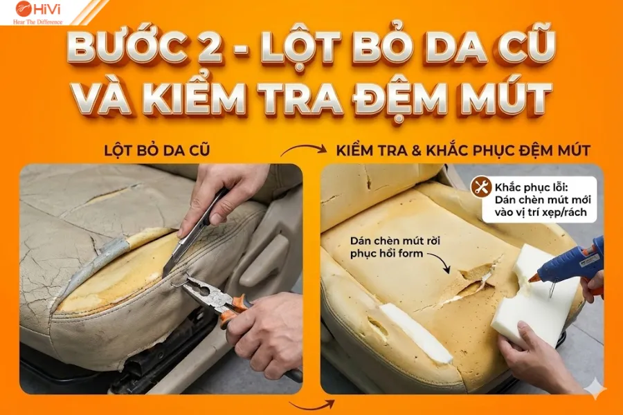 Bước 2 - Loại bỏ lớp da cũ và kiểm tra đệm mút