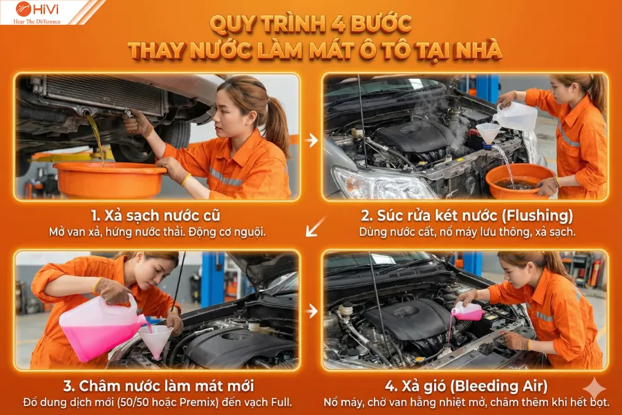Quy trình 4 bước thay nước làm mát ô tô tại nhà
