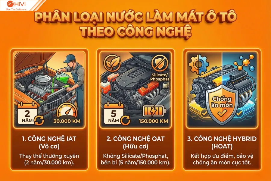 Phân loại nước làm mát ô tô theo công nghệ hóa học