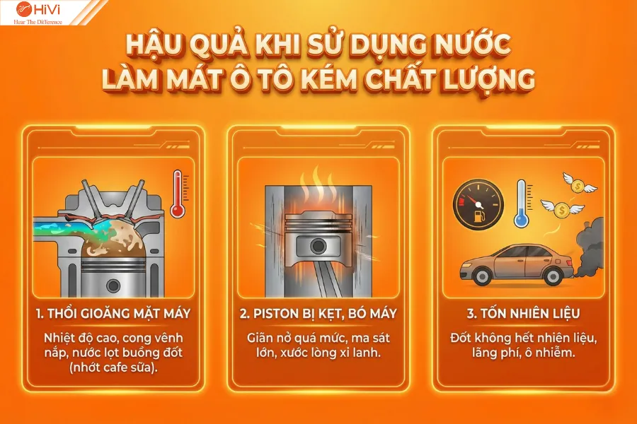 Hậu quả khi xe bị thiếu hoặc dùng nước làm mát ô tô kém chất lượng