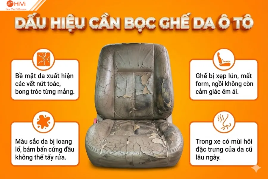 dấu hiệu nhận biết ghế da xuống cấp